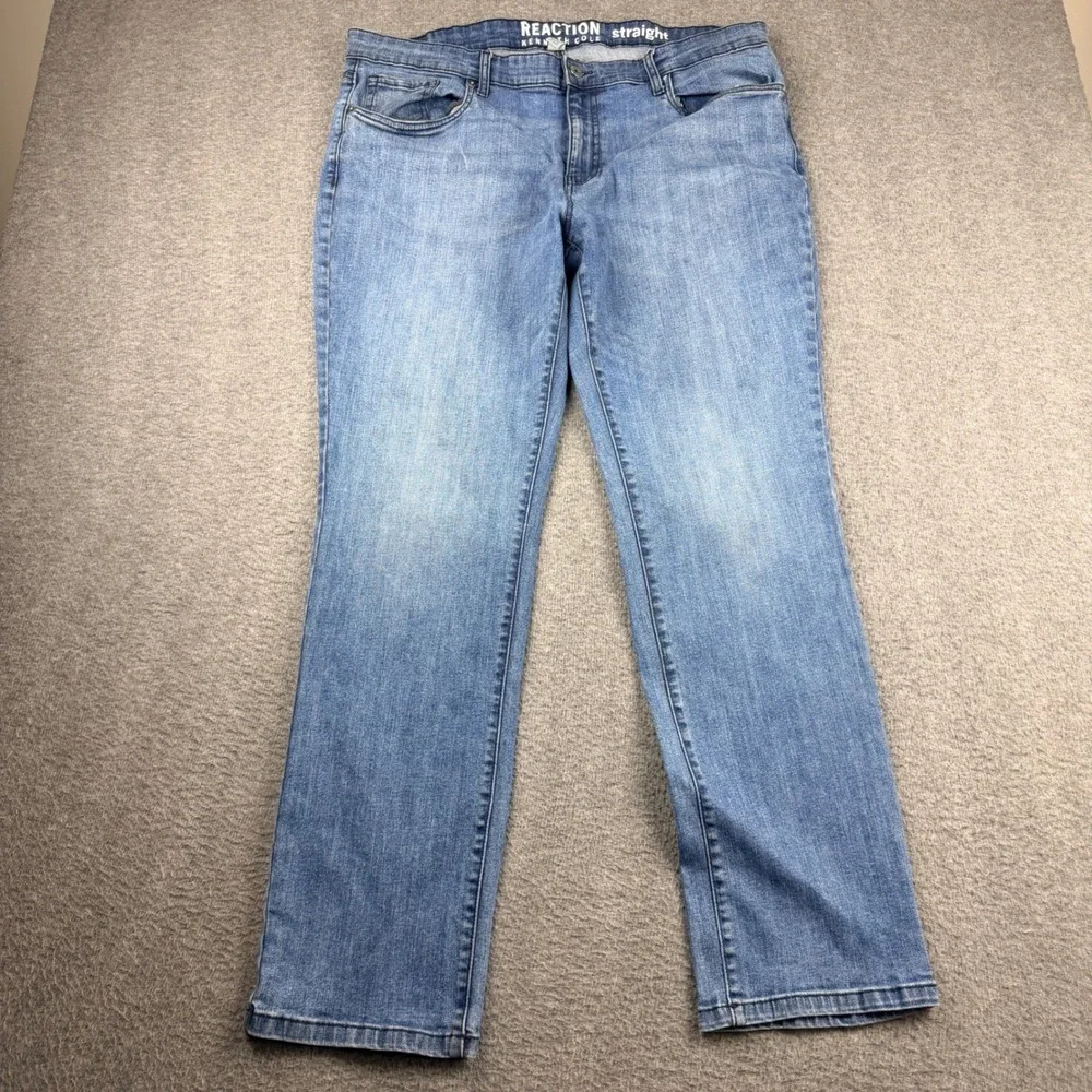 Kenneth Cole Reaction Straight Leg Women's Jeans Medium Wash Blue‎ Denim 38x32